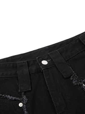 Schwarze Wide Leg Jeans mit Reißverschluss – Bund in Nahaufnahme | XoKool