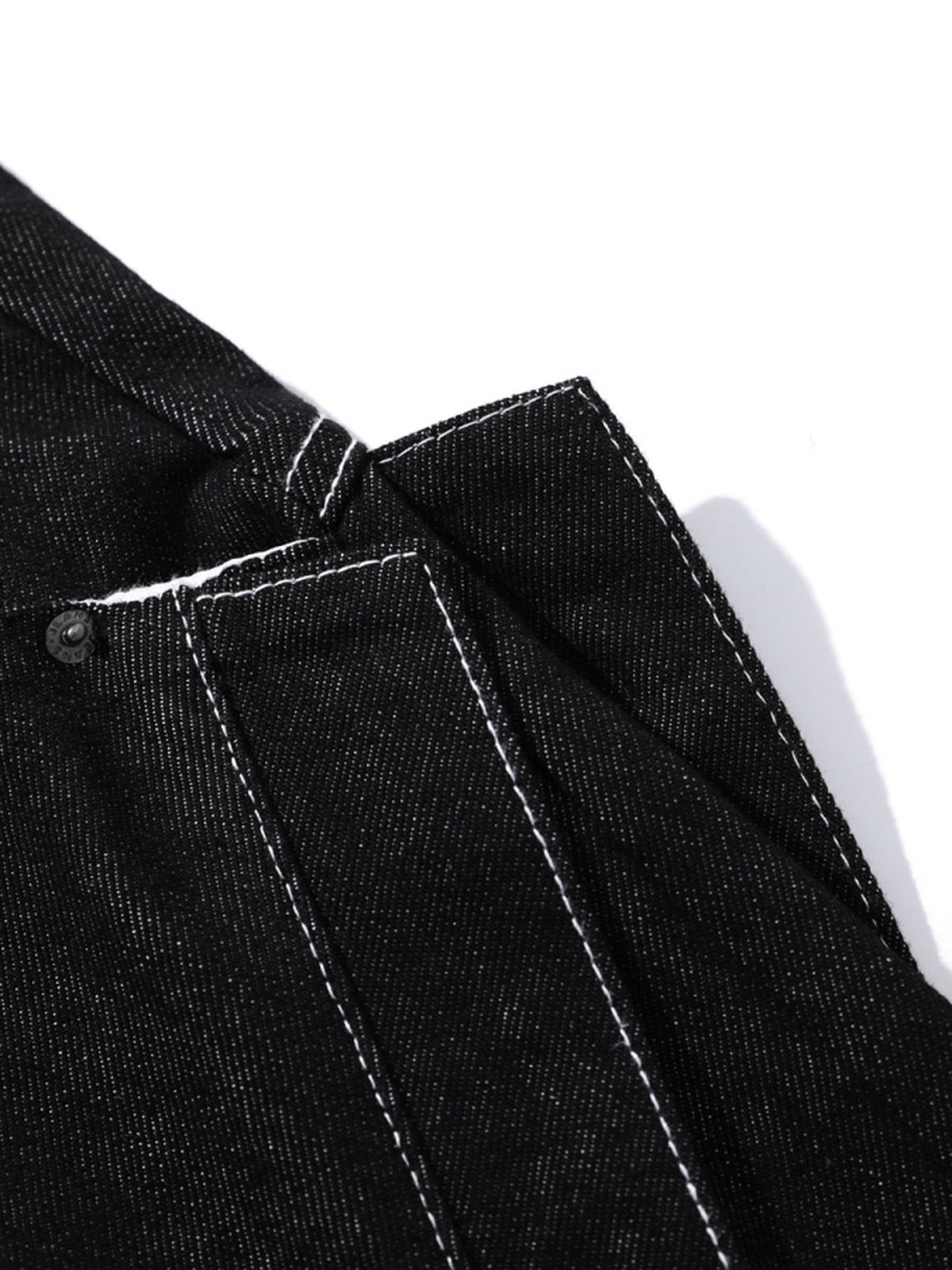 Jorts negros de pierna ancha – detalle de costuras del bolsillo lateral | XoKool
