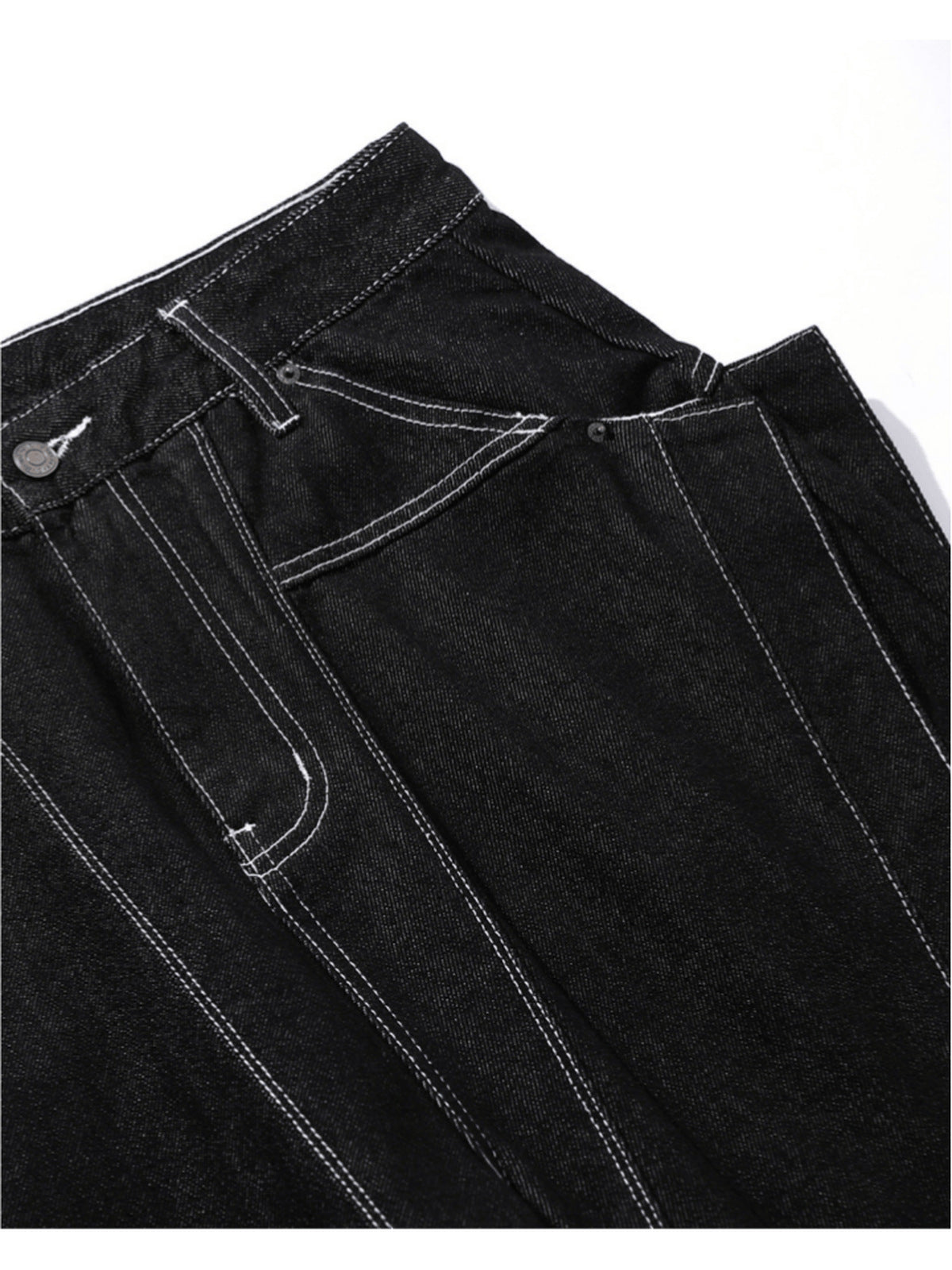 Jorts negros de pierna ancha – detalle de cintura y bragueta | XoKool
