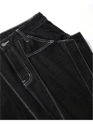 Jorts negros de pierna ancha – detalle de cintura y bragueta | XoKool