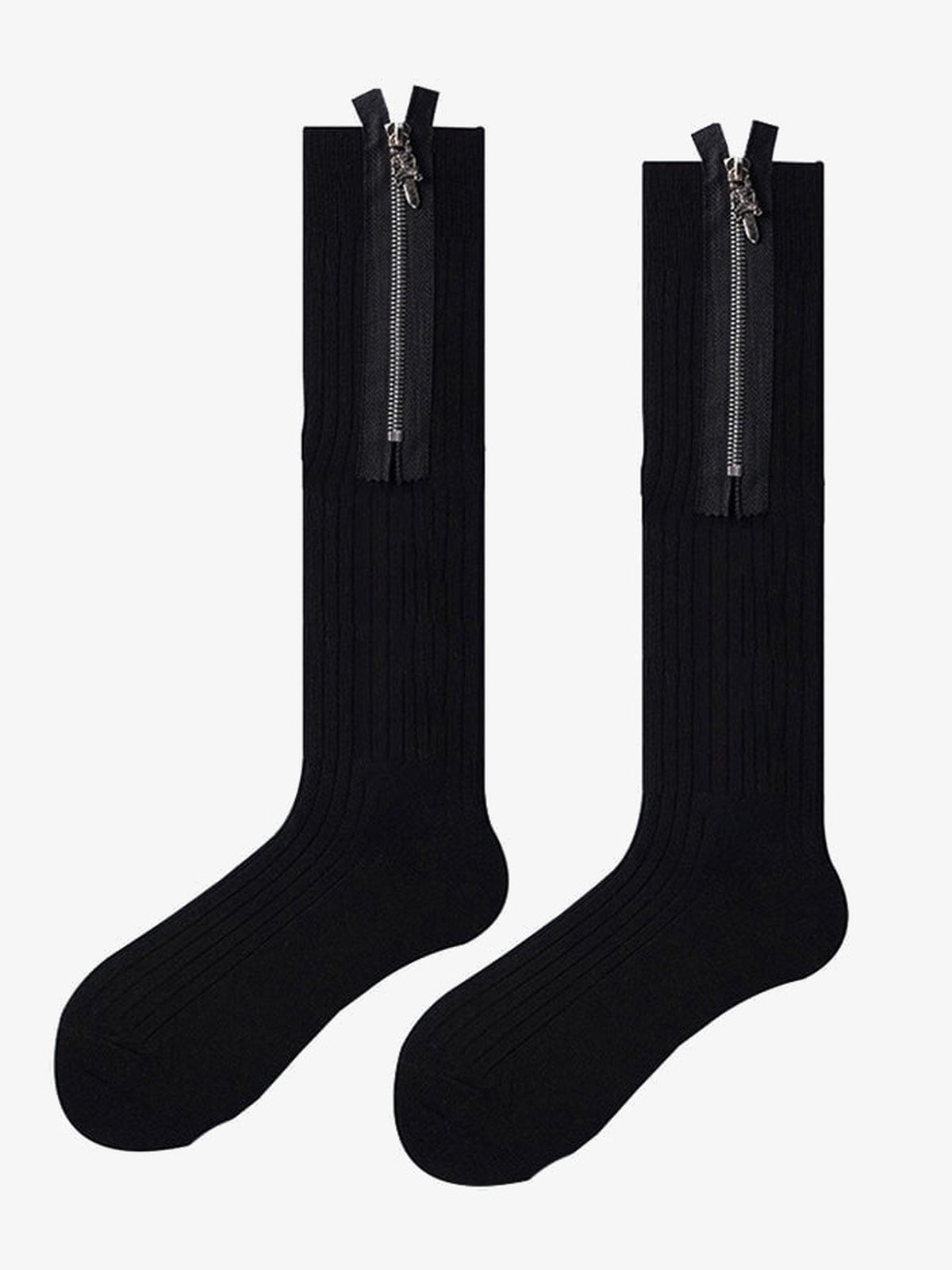 Schwarze Reißverschluss-Socken mit Dolch-Zipper – Paar, Kniestrumpf-Länge | XoKool