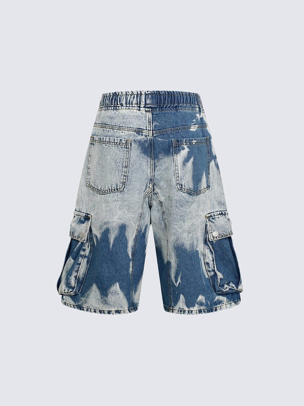 Denim-Cargoshorts mit Tunnelzug im Bleach-Wash – Blau Bleach Wash, Rückseite flach | XoKool