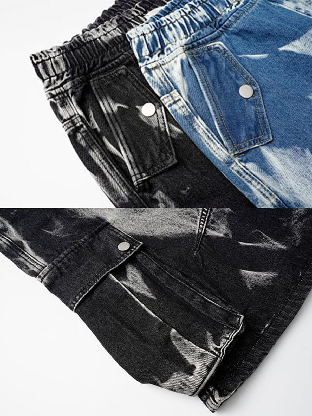 Jeansshorts mit Tunnelzug – Bund und Taschendruckknopf im Detail, beide Farben | XoKool