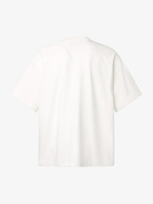 Slogan T-Shirt mit Stehkragen und rotem Distressed Print – Weiß, Rückseite | XoKool