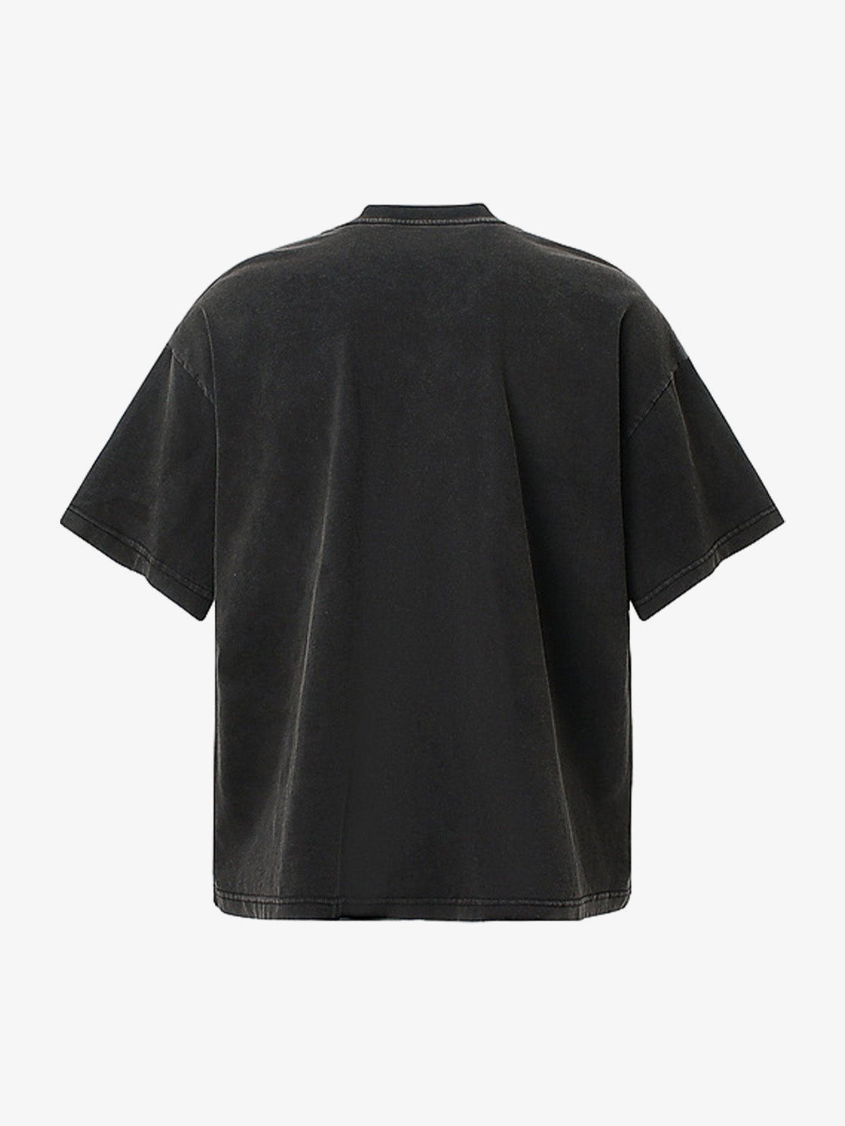 Slogan T-Shirt mit Stehkragen und rotem Distressed Print – Washed Black, Rückseite | XoKool