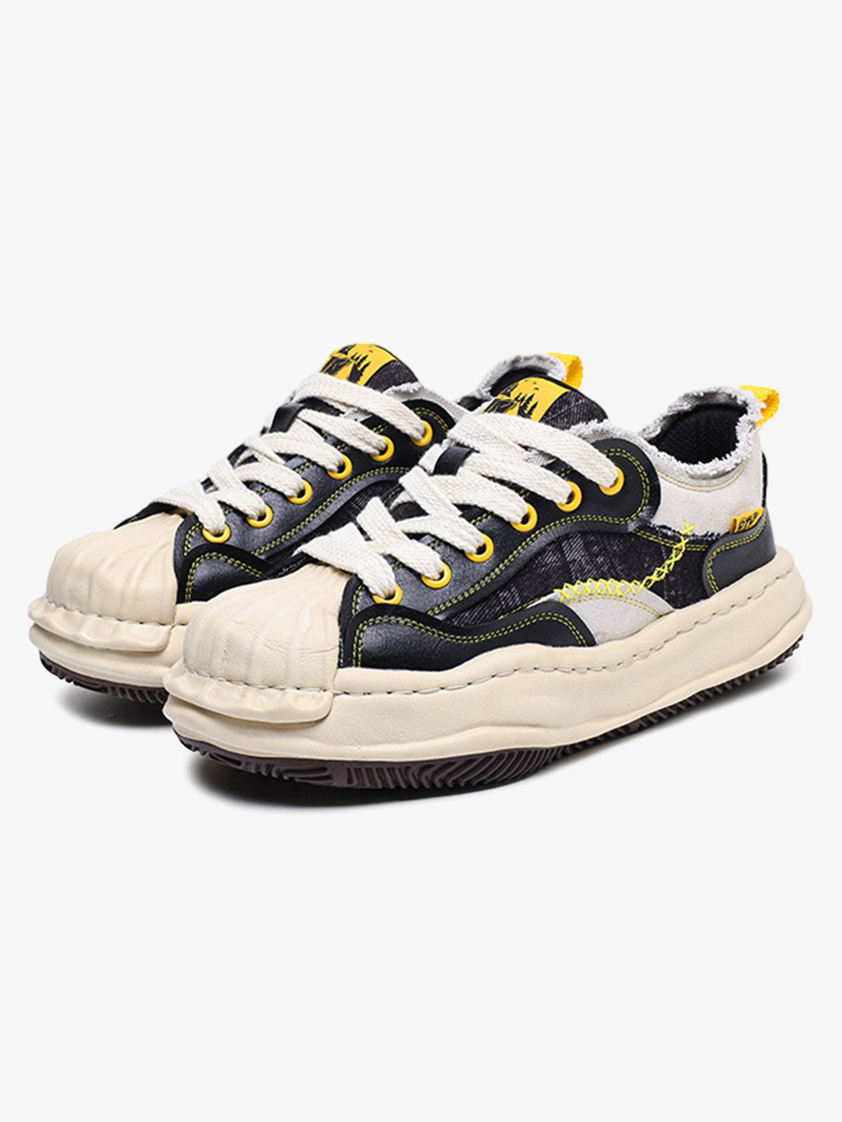 Black and Yellow Sneakers with Chunky Toe Cap – pair, 3/4 | XoKool