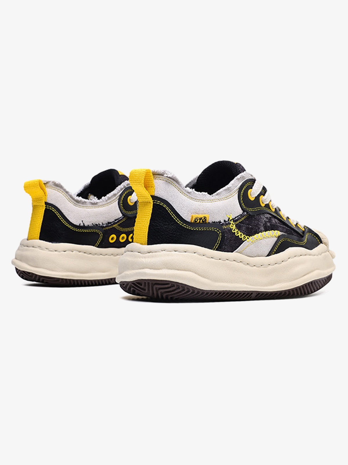 Black and Yellow Sneakers with Chunky Toe Cap – pair, back 3/4 | XoKool