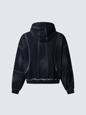 Boxy Cropped Zip Up Hoodie with Curved Panels – Black, back view | XoKool