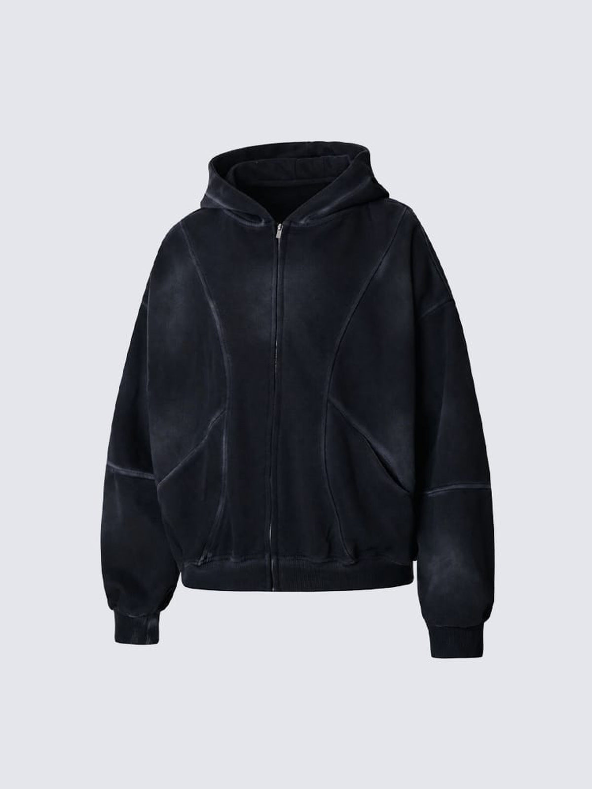 Panel zip up hoodie – Black, front view | XoKool