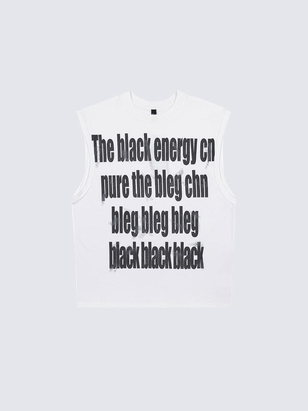 Camiseta boxy sin mangas con eslogan estampado – Blanco, frontal plana | XoKool