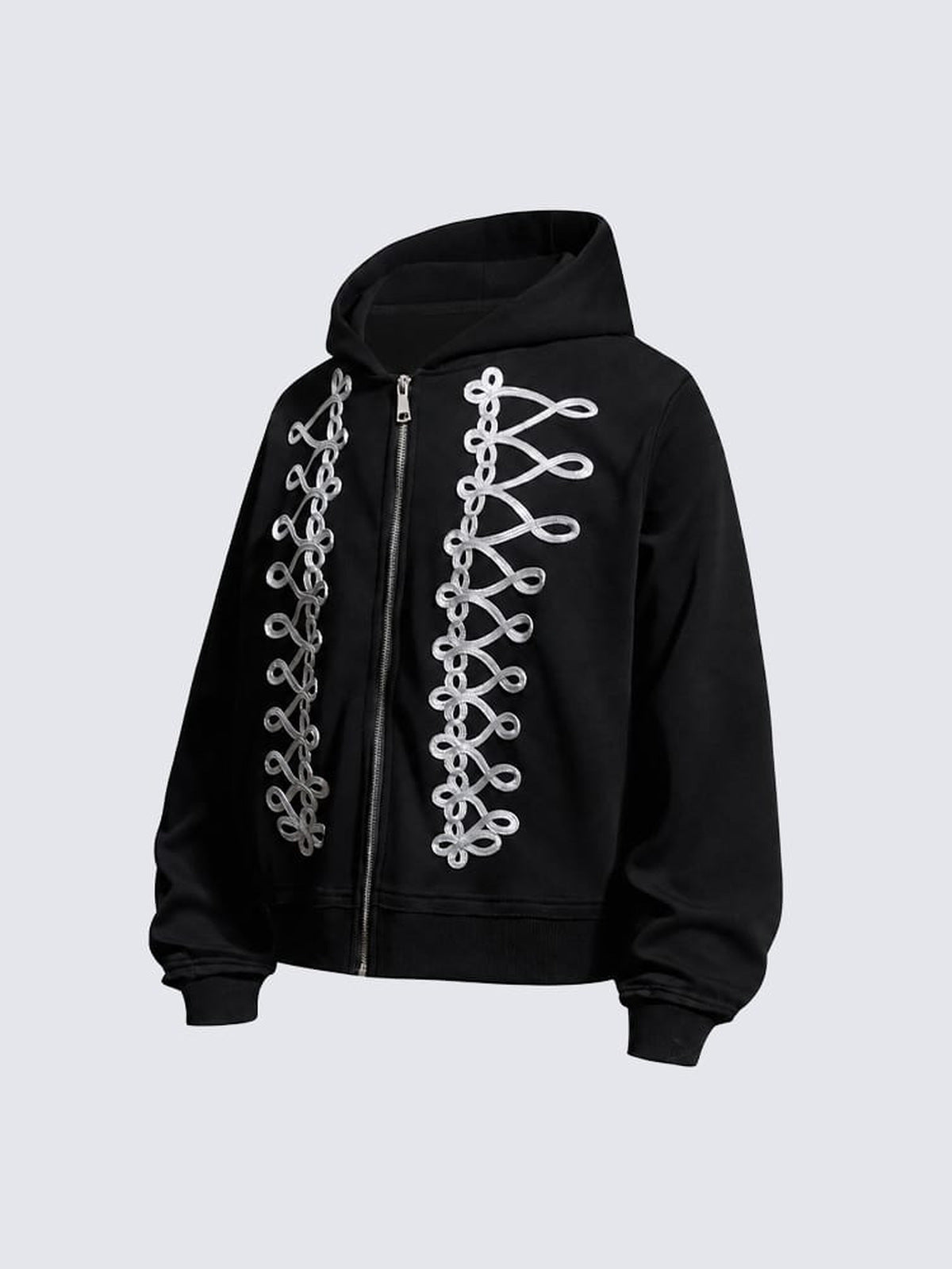 Cord loop zip up hoodie – Black, 3/4 flat | XoKool