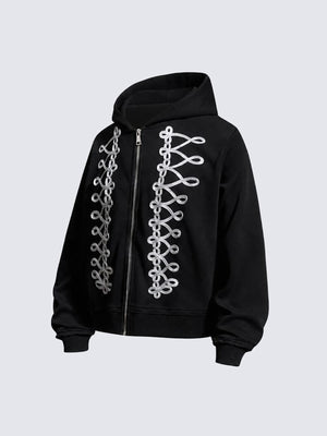 Cord loop zip up hoodie – Black, 3/4 flat | XoKool