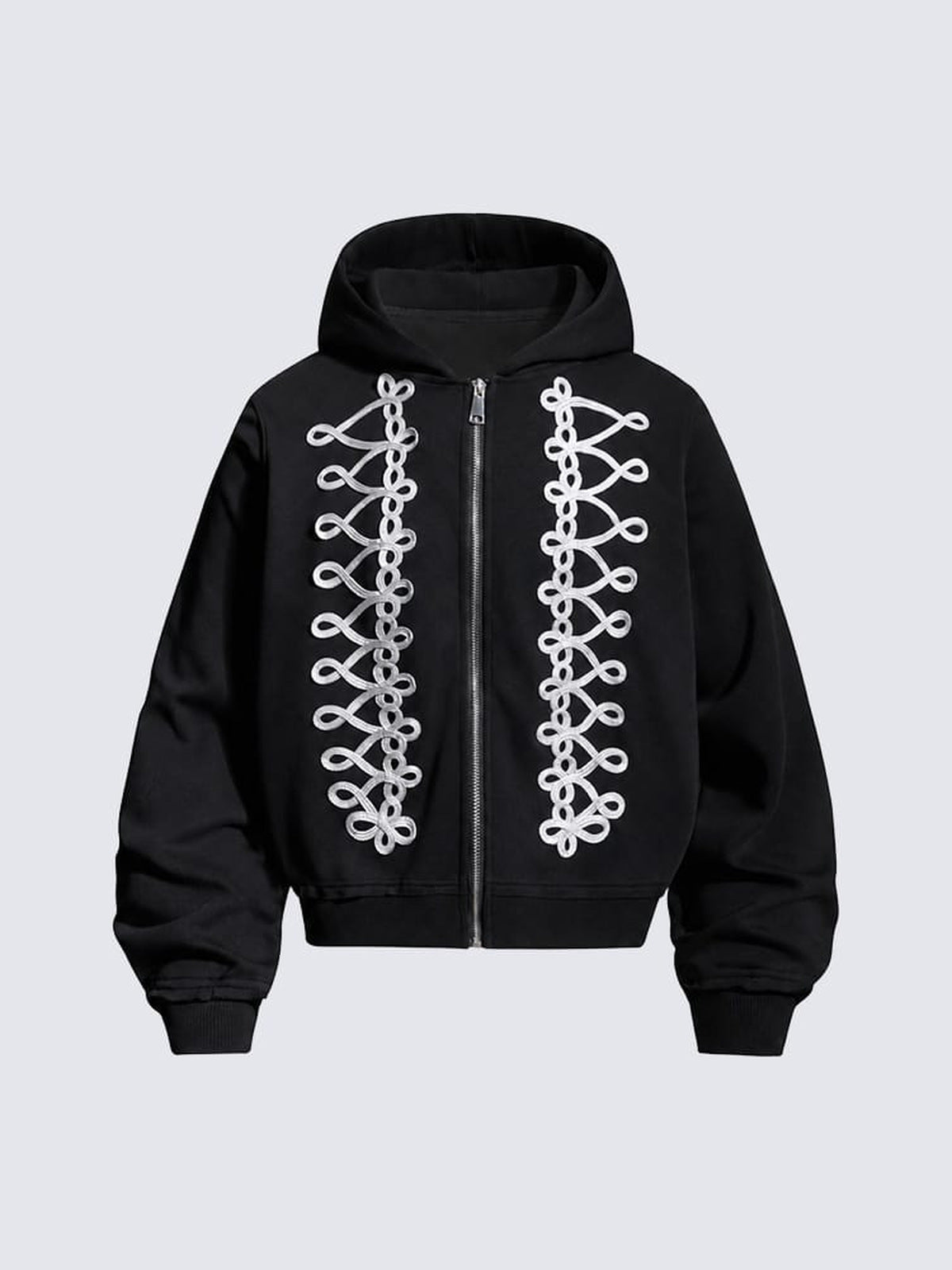 Cord loop zip up hoodie – Black, front flat | XoKool