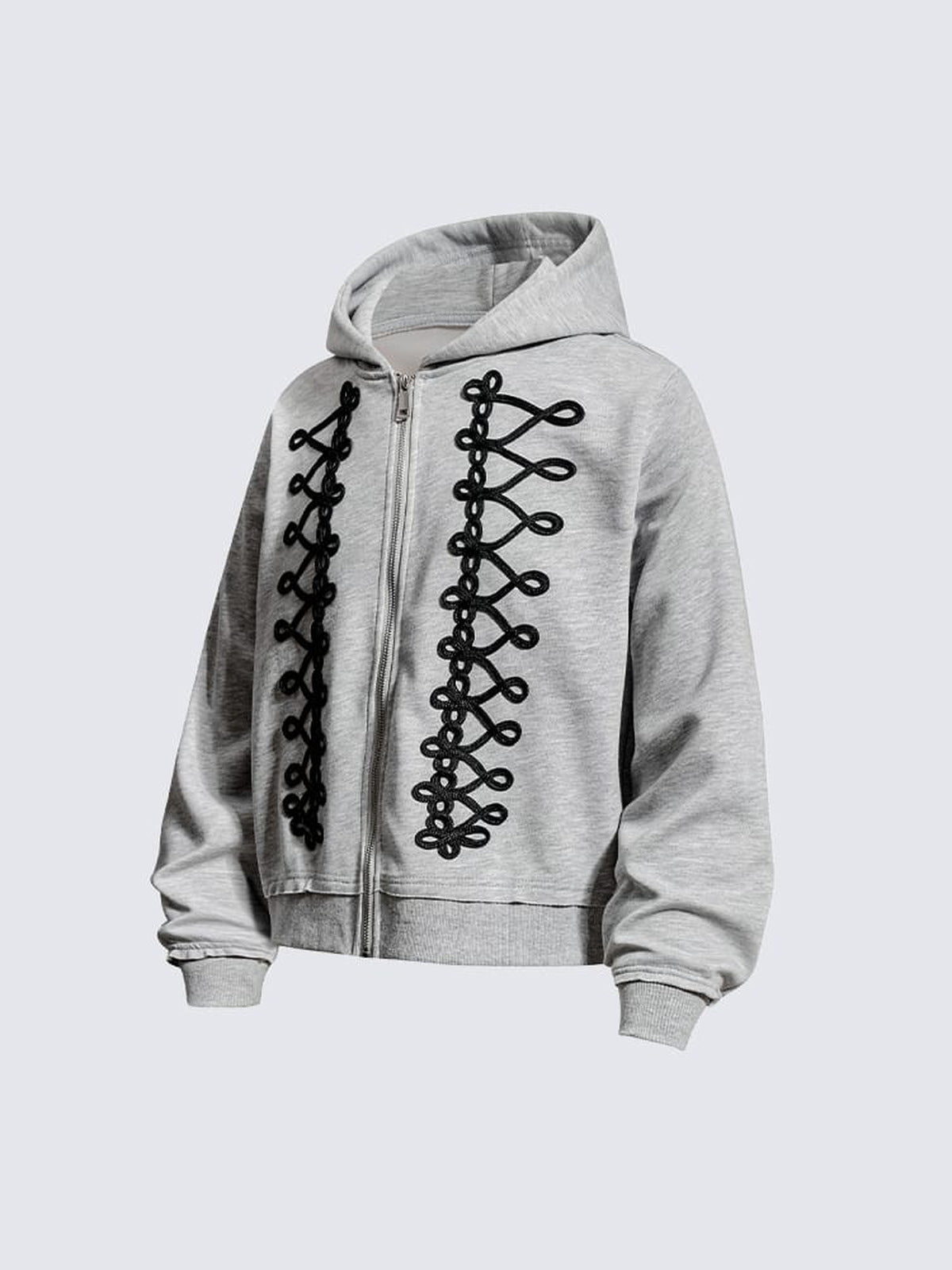 Cord loop zip up hoodie – Heather Grey, 3/4 flat | XoKool