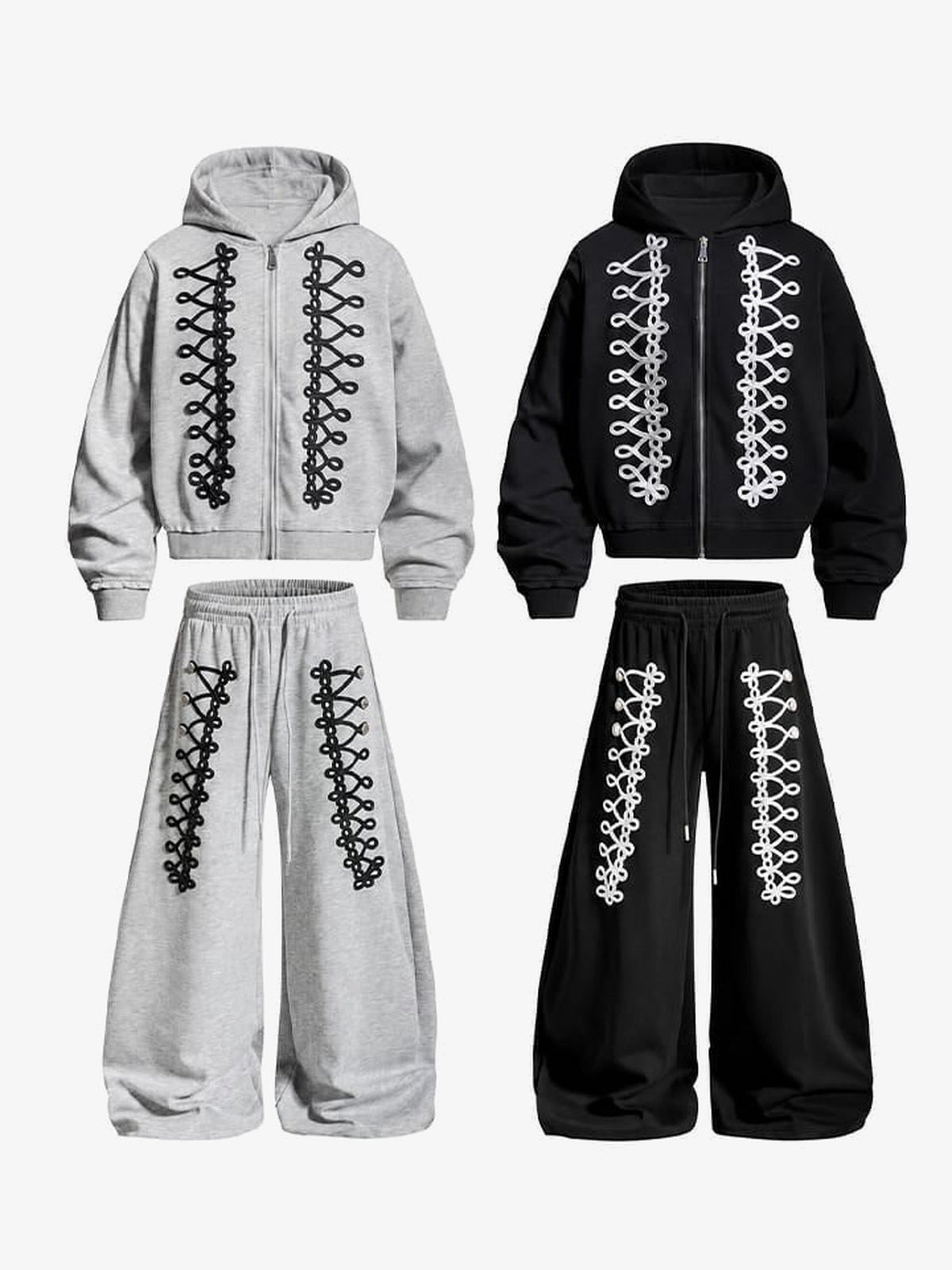 Cord loop zip up hoodie – Heather Grey and Black hoodie with matching pants | XoKool