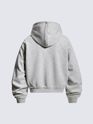 Braided Cord Cropped Zip Up Hoodie – Heather Grey, back flat | XoKool