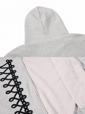 Cord loop zip up hoodie – hood and lining close-up | XoKool