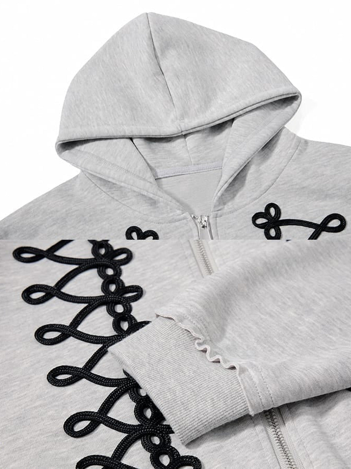 Cord loop zip up hoodie – hood and loop detail close-up | XoKool