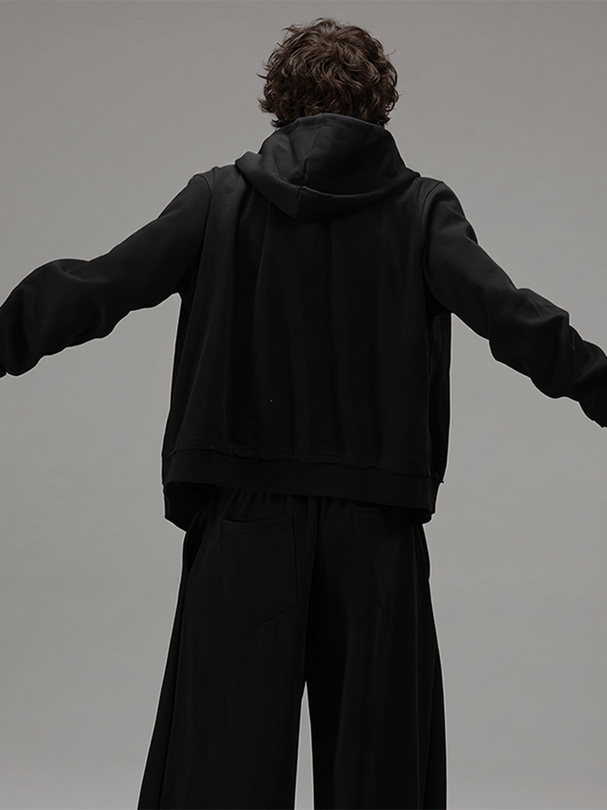 Cord loop zip up hoodie – on model, Black, back | XoKool