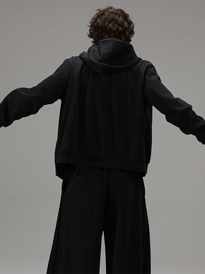 Cord loop zip up hoodie – on model, Black, back | XoKool