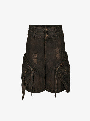 Shorts cargo marrones con doble cintura – marrón oscuro, frontal en plano | XoKool