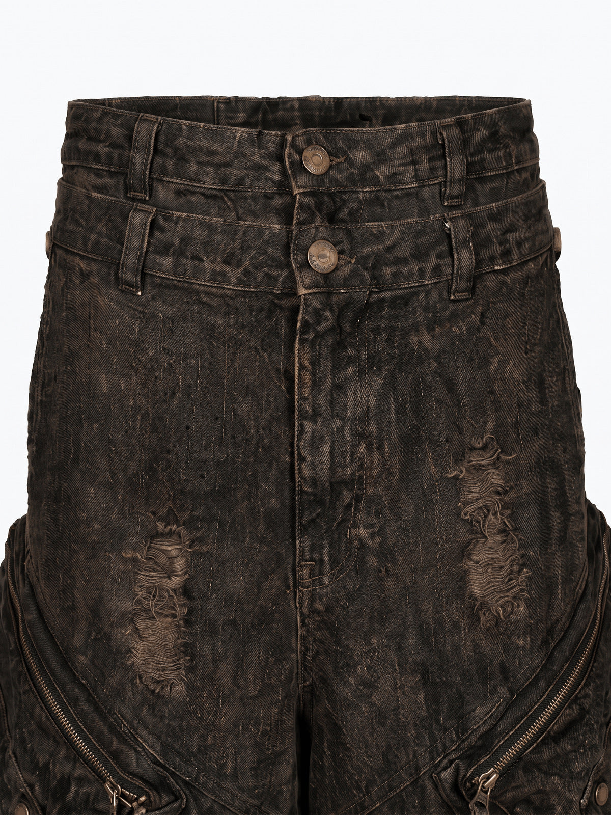 Shorts cargo marrón oscuro – detalle de la doble cintura | XoKool