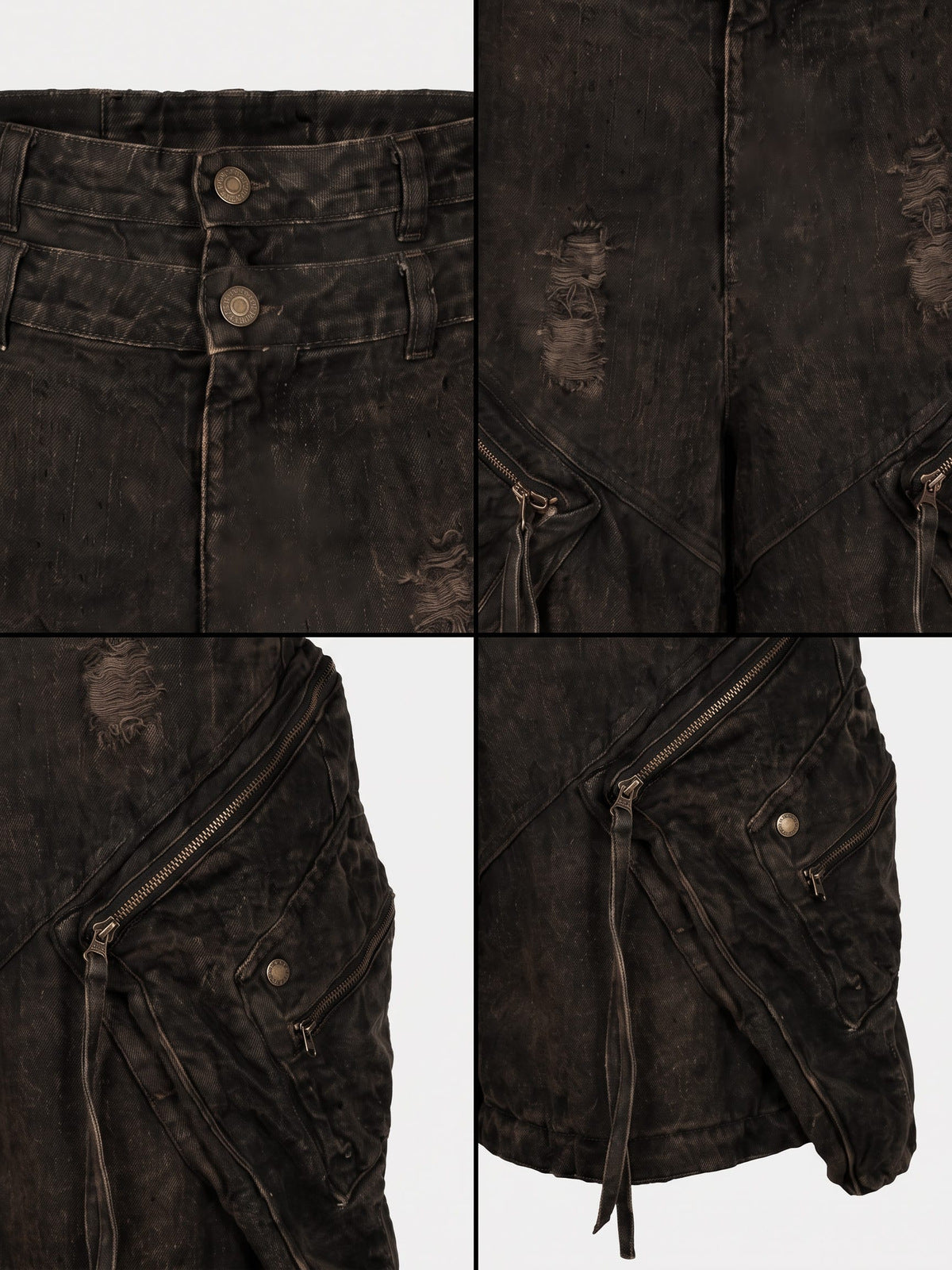 Shorts cargo marrón oscuro – detalles de la cintura y el bolsillo con cierre | XoKool
