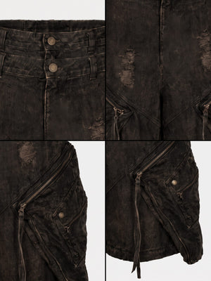 Shorts cargo marrón oscuro – detalles de la cintura y el bolsillo con cierre | XoKool