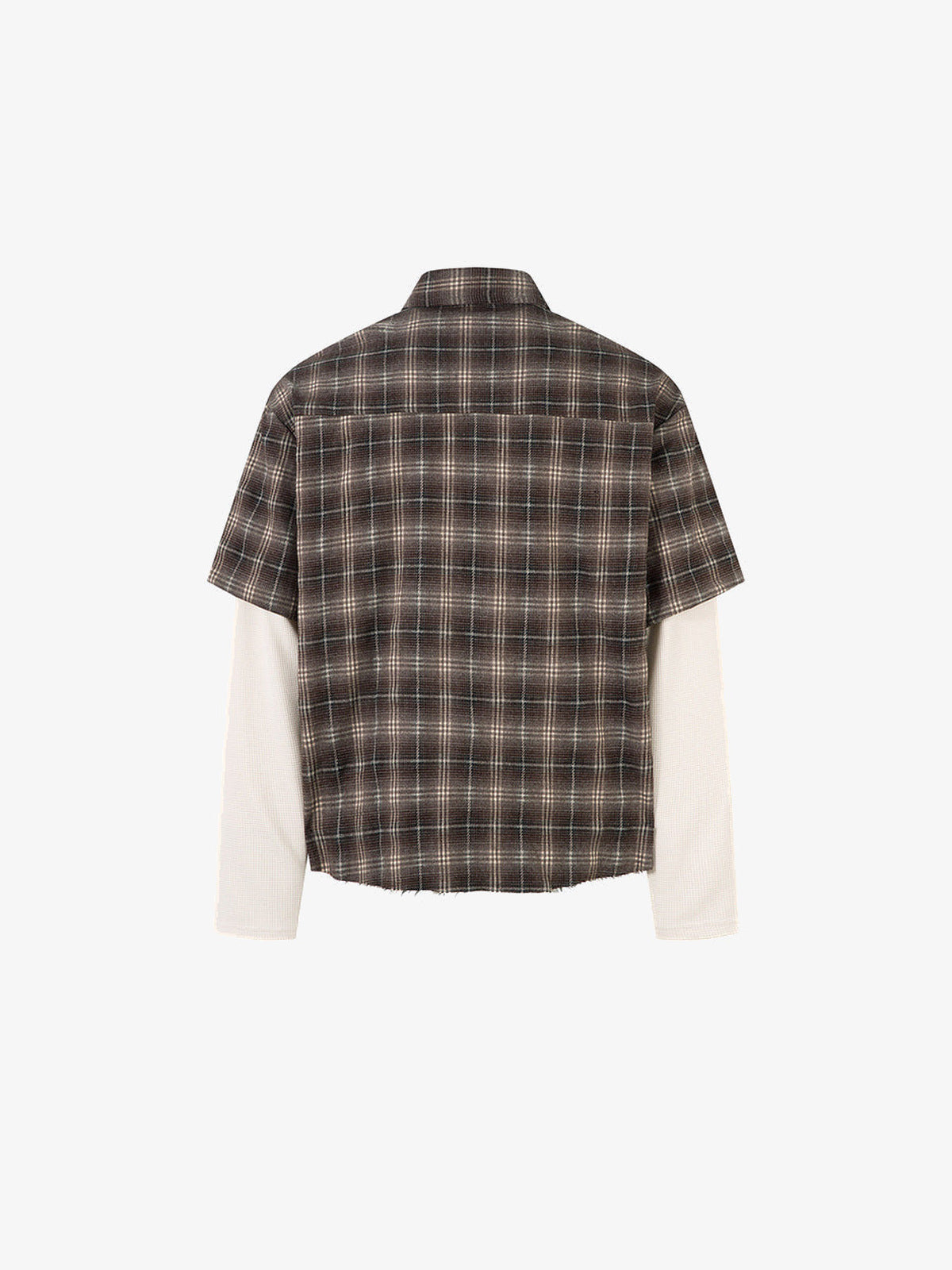 Brown Plaid Shirt with Layered Long Sleeves – flat back | XoKool