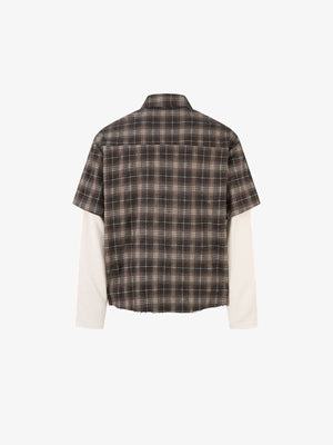 Brown Plaid Shirt with Layered Long Sleeves – flat back | XoKool
