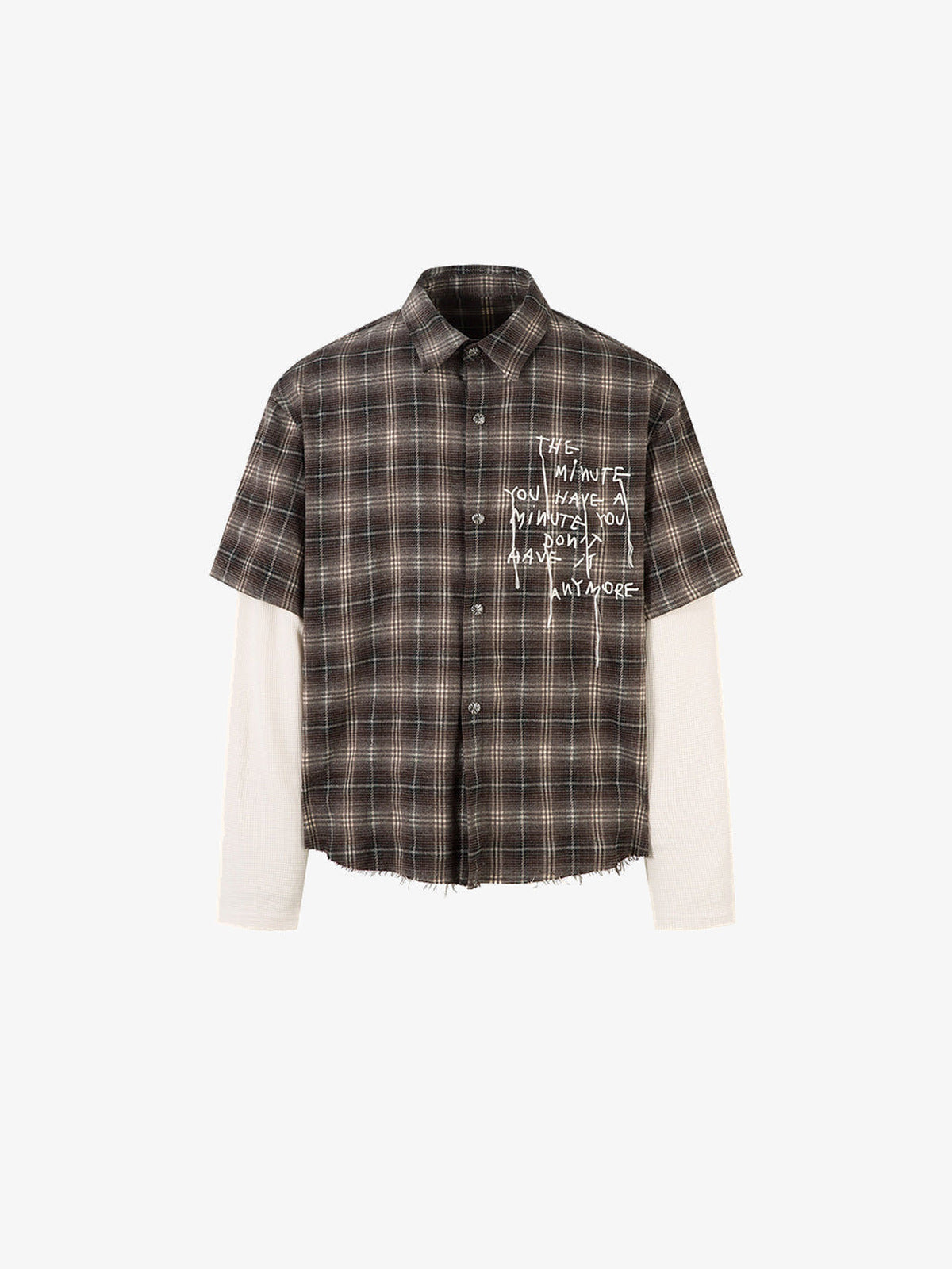 Brown Plaid Shirt with Layered Long Sleeves – flat front | XoKool