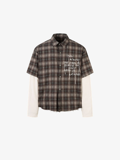 Camisa de Cuadros Marrón con Manga Larga en Capas