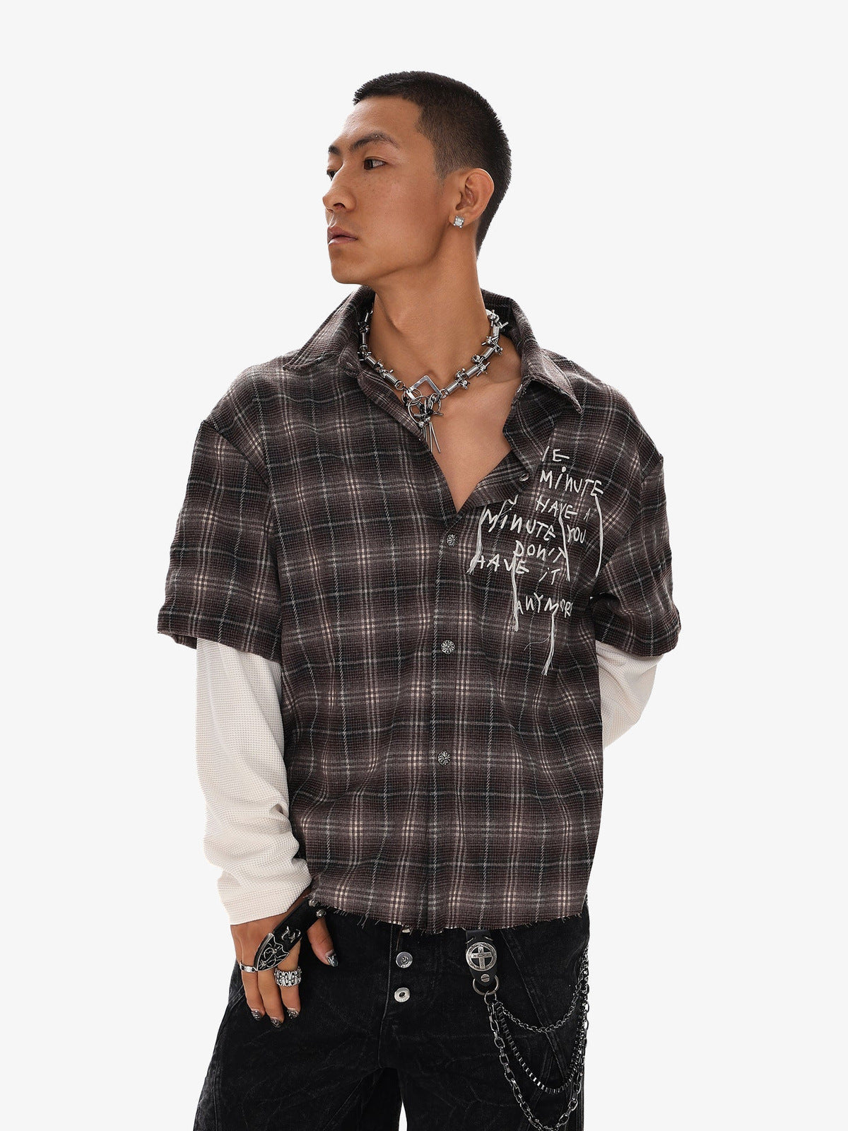 Layered plaid shirt – on model, front | XoKool