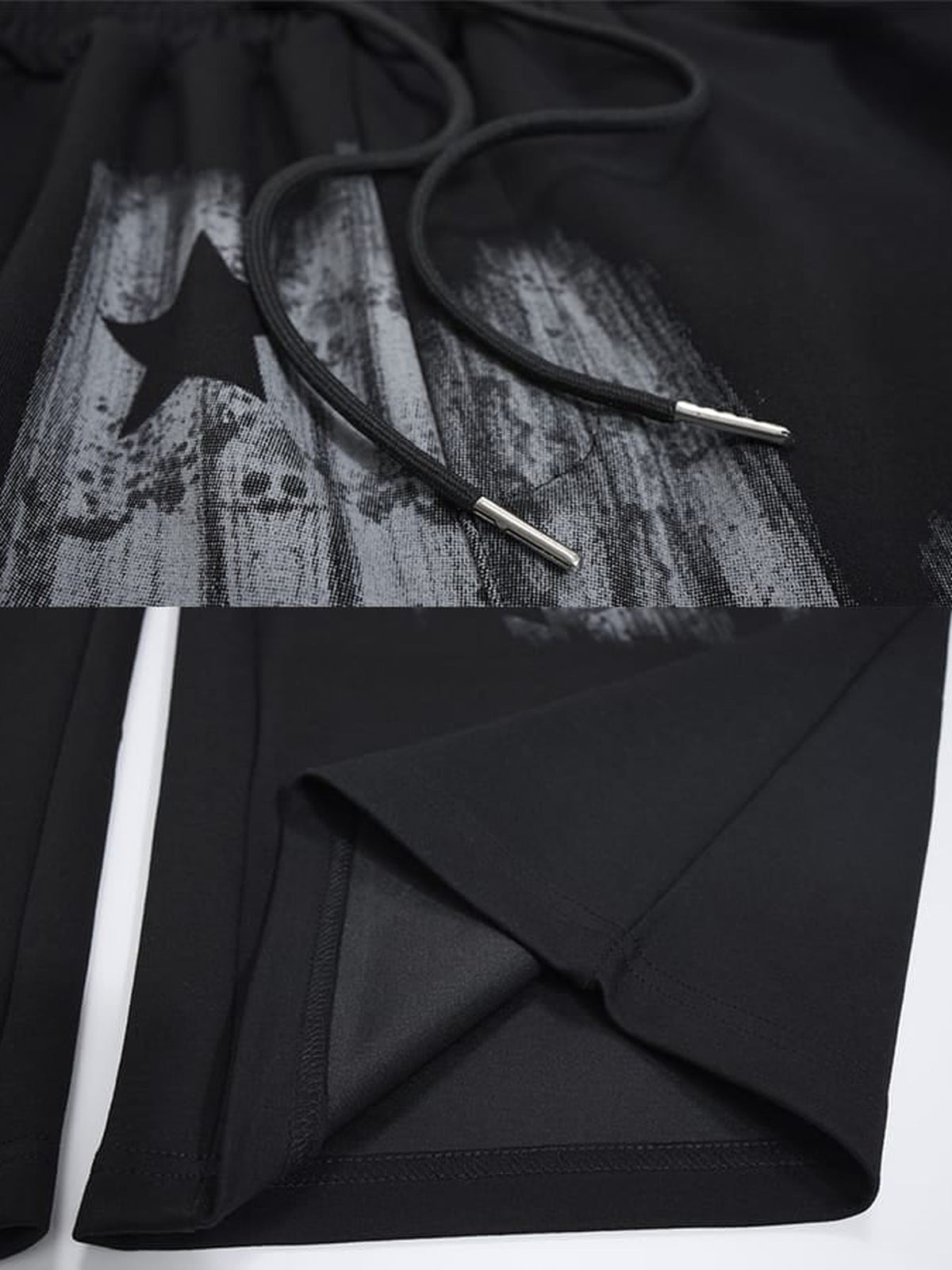 Jogginghose mit Farbprint – Schwarz, Detailaufnahme Kordel und Saum | XoKool
