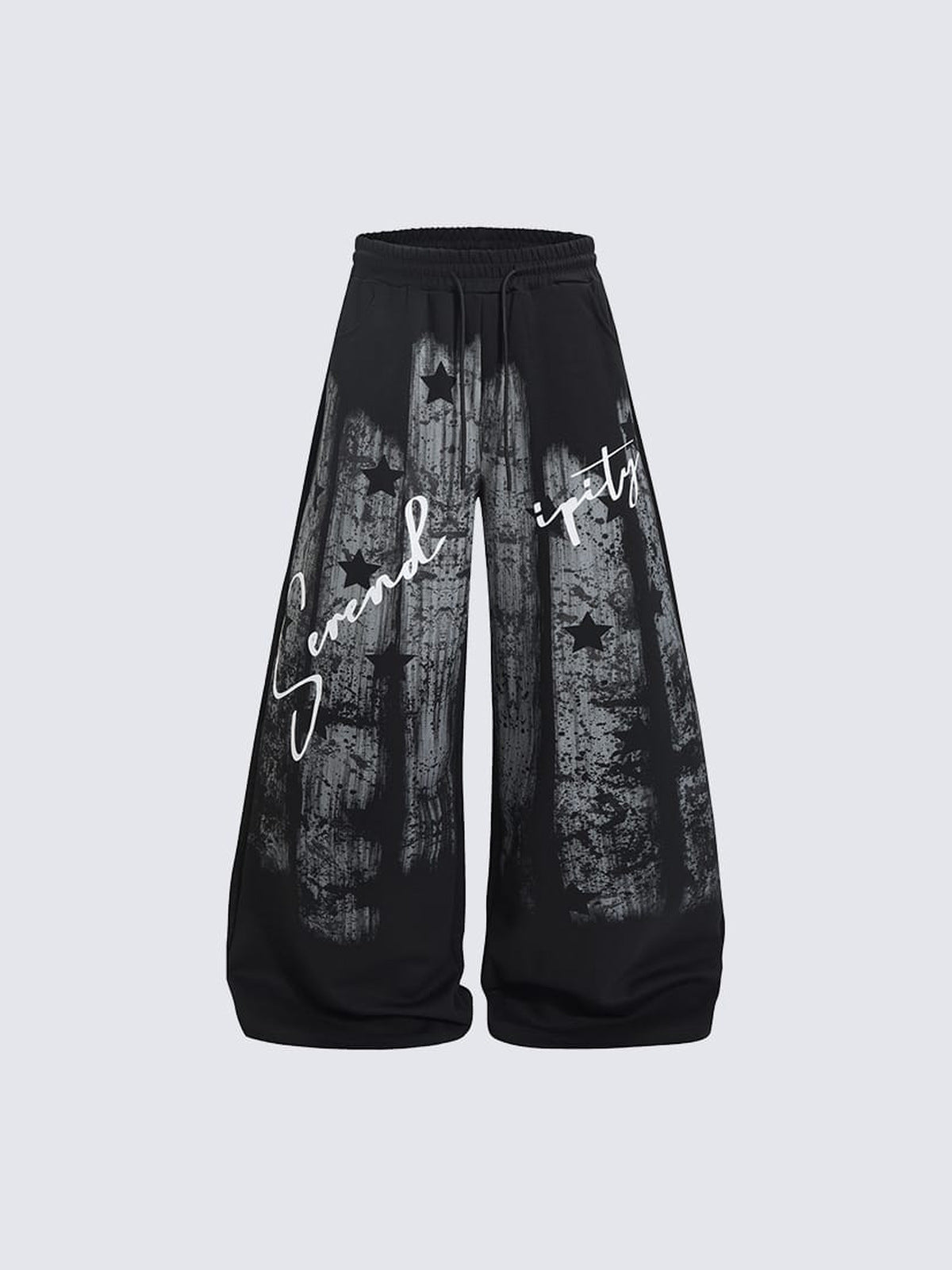 Wide Leg Jogginghose mit Pinselstrich-Print – Schwarz, Vorderansicht flach | XoKool