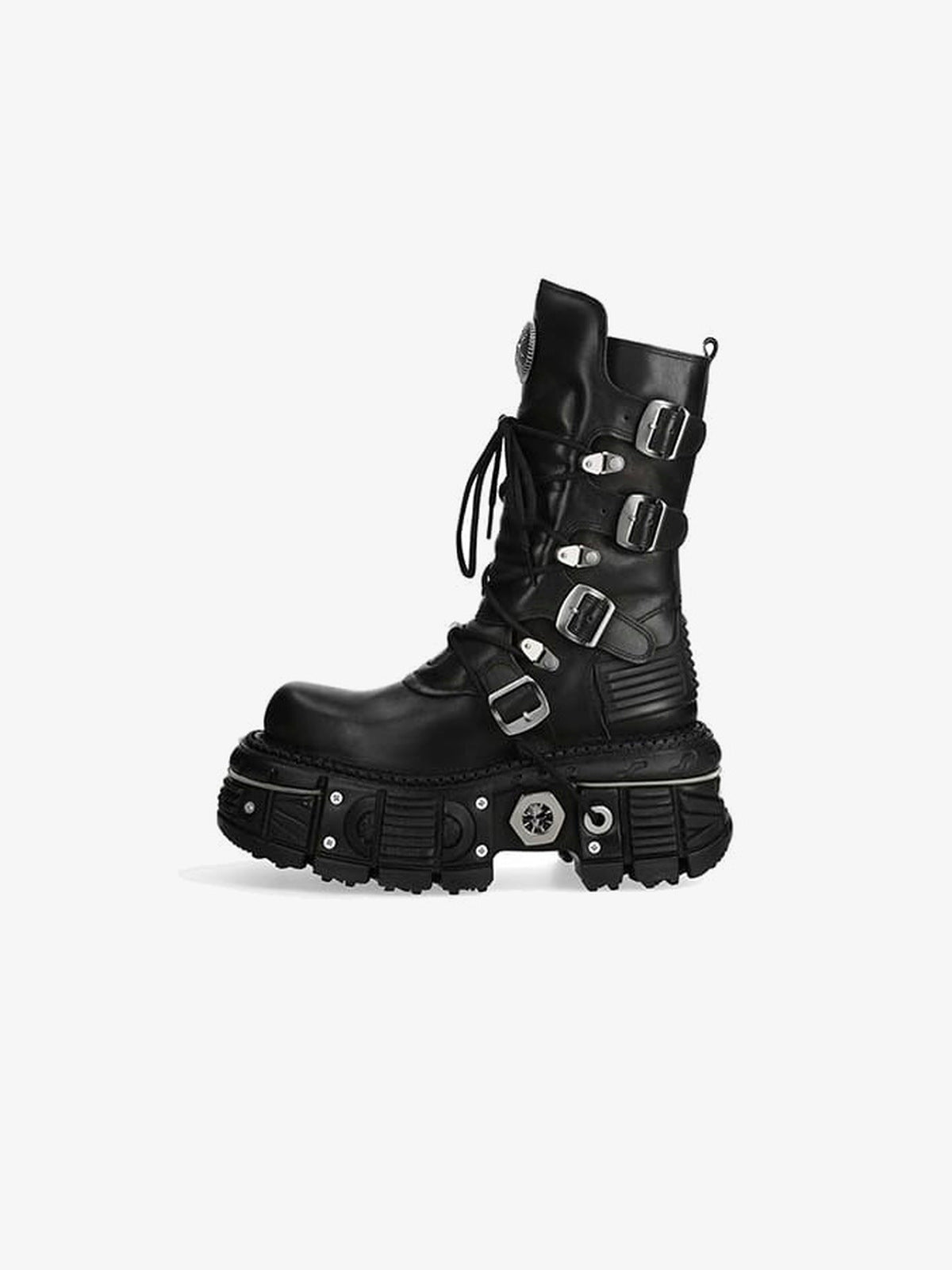 Gothic Plateau-Boots mit Schnallen und Metallbesatz – einzelner Boot, Schnallen an der Außenseite | XoKool