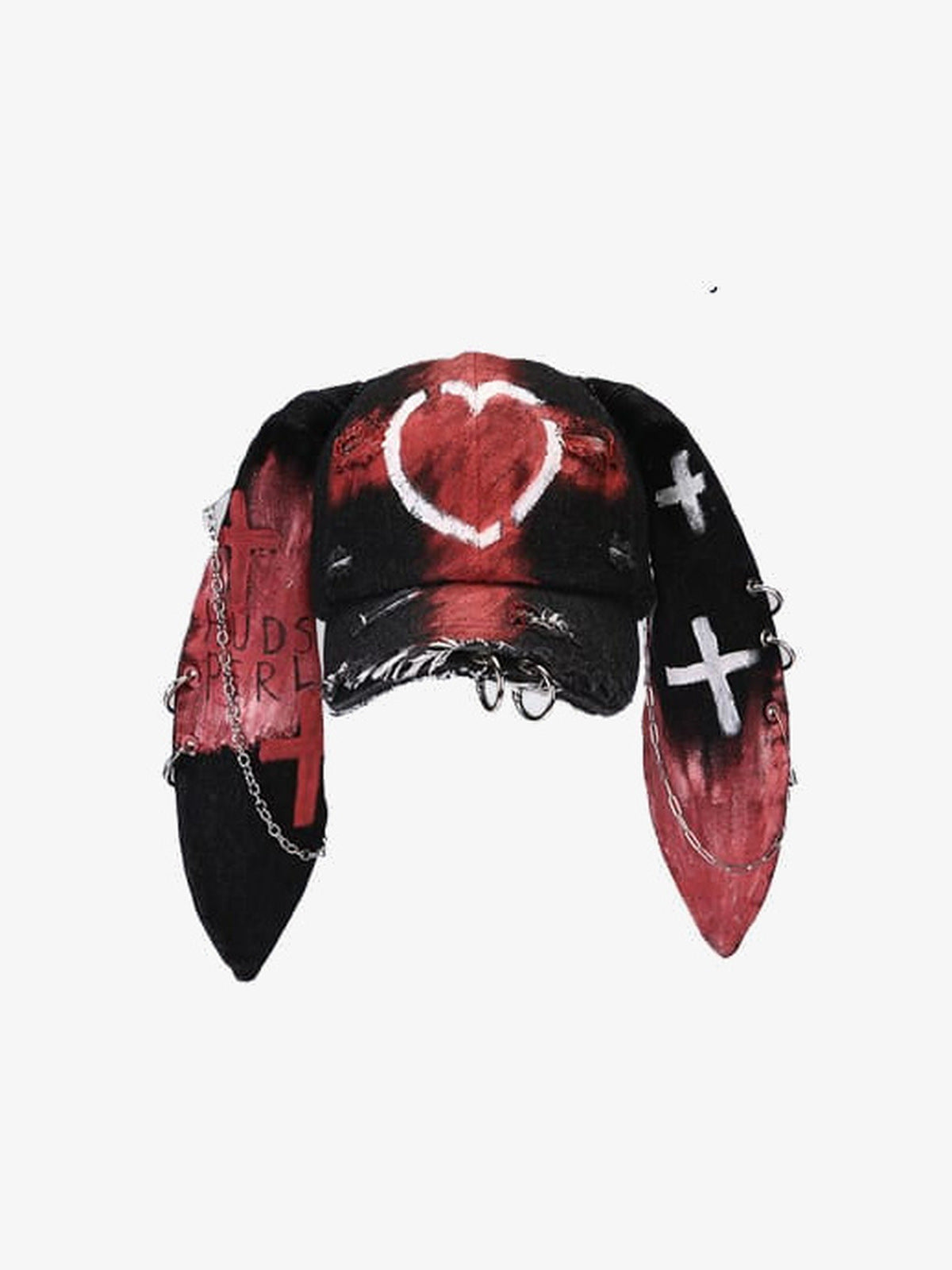 Bunny Ear Denim Baseball Cap with Chains – front view | XoKool