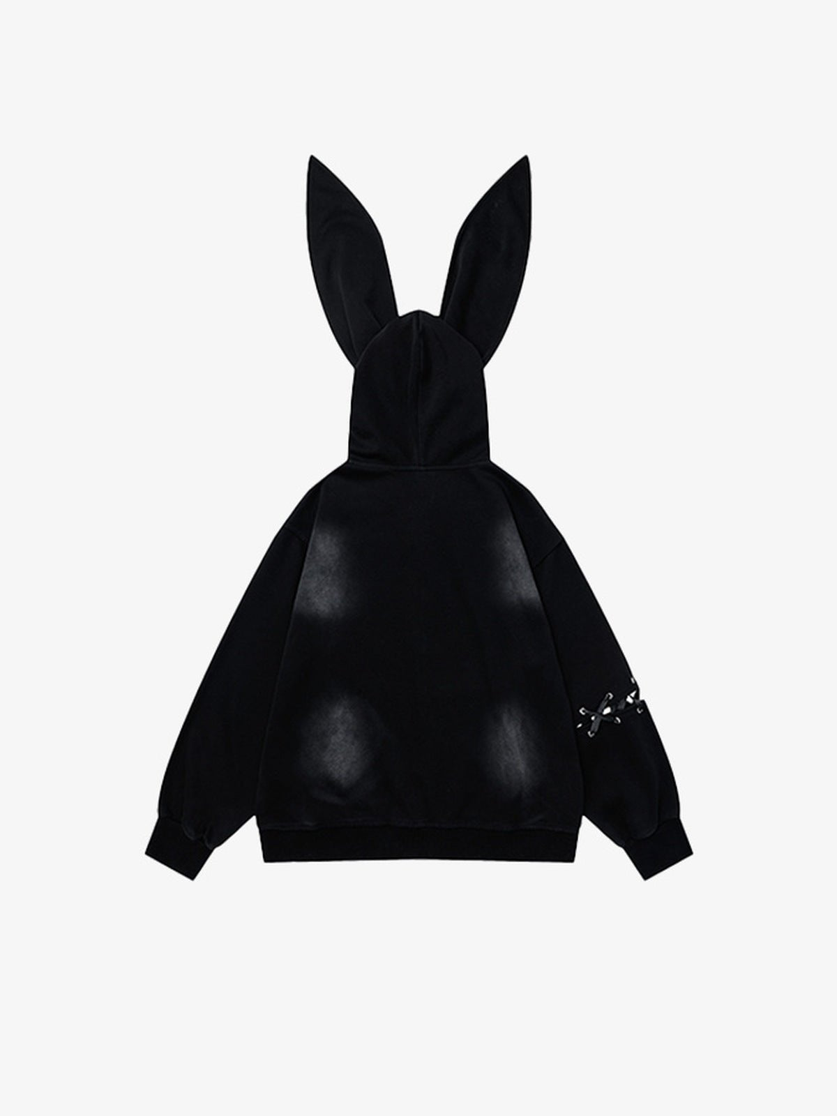 Zip Hoodie mit Hasenohren und Schmetterlingsprint – Schwarz, Rückansicht | XoKool