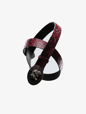 Cinturón western burdeos en relieve con hebilla de caballo – vista del producto | XoKool