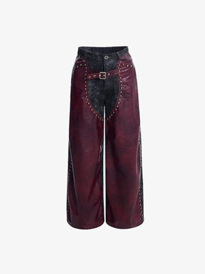 Bordeauxrote Kunstlederhose mit Nieten – Bordeaux, Vorderseite flach | XoKool