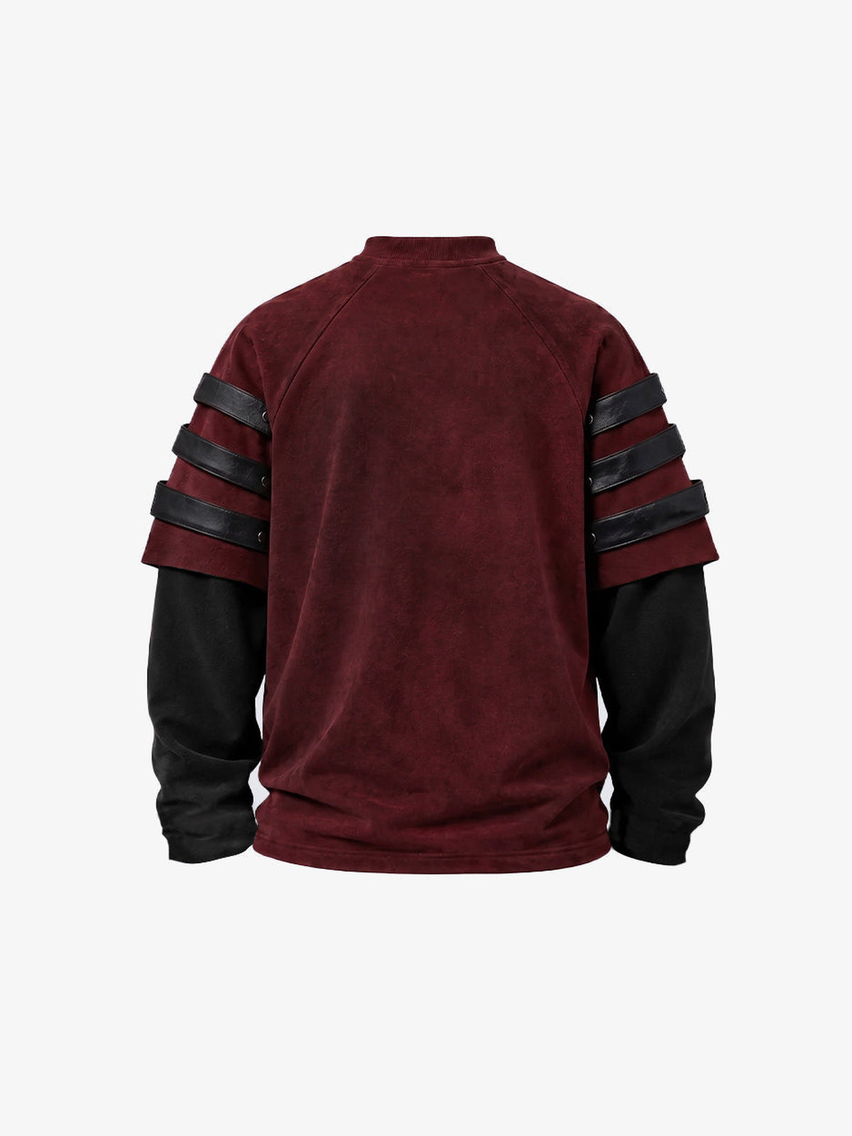 Burgundy Layered Longsleeve mit Kunstleder-Riemen – Burgunderrot, Rückseite flach | XoKool