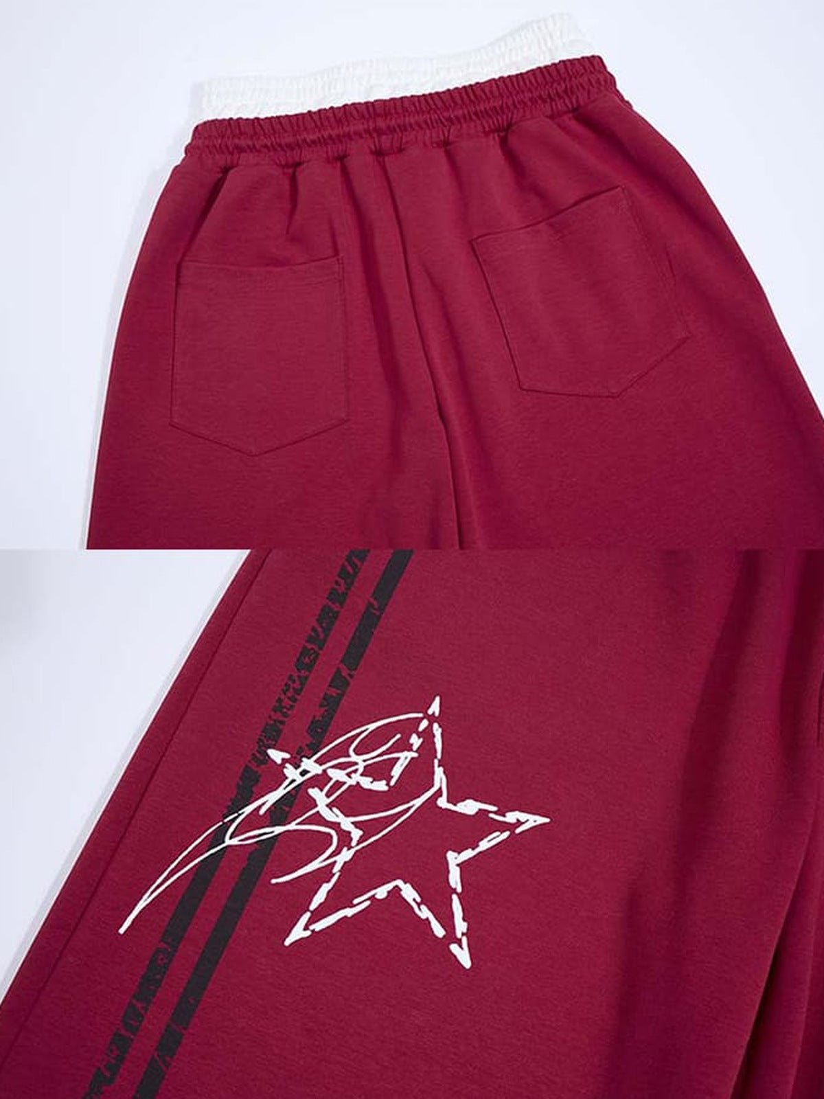 Star Jogginghose – Burgundy, Nahaufnahme Gesäßtasche und Sternprint | XoKool