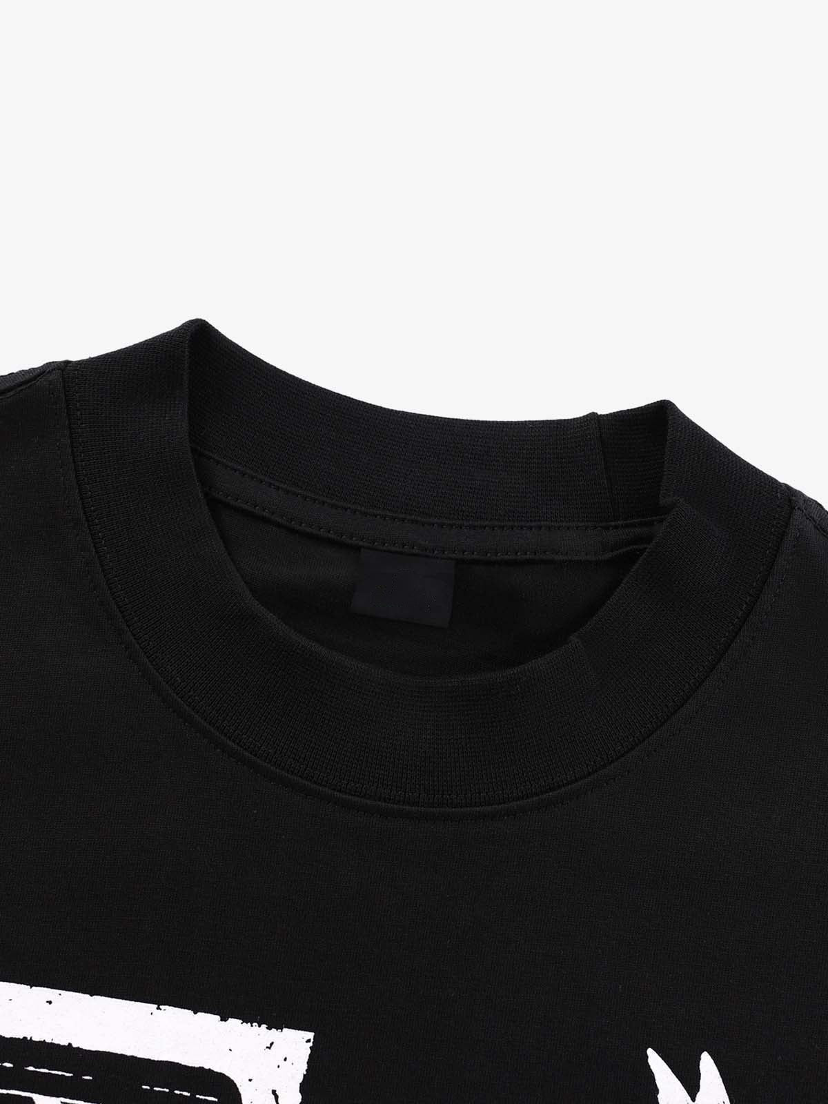 Collage long sleeve tee – Black, inner neck close-up | XoKool
