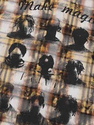 Distressed Mottled Plaid Human Figure Long Sleeve Shirt - thumbnail 4