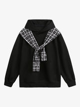 Fake Two-Piece Plaid Shirt Scarf Design Hoodie
