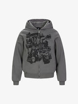 Retro Rock Print Character Zipper Hooded Sweatshirt