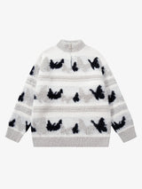 Contrast Stripe Butterfly Jacquard Half-zip Sweater