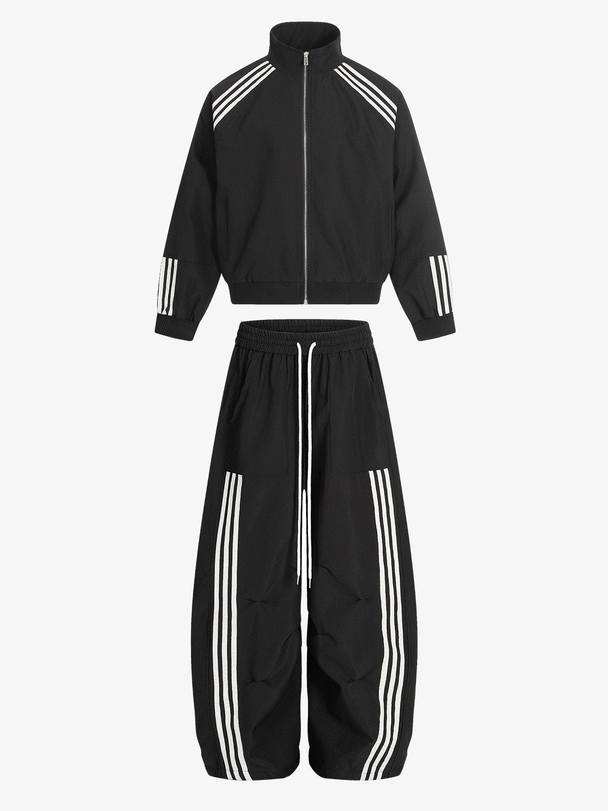 Striped Zip-Up Track Jacket and Wide-Leg Track Pants Set | Xokool