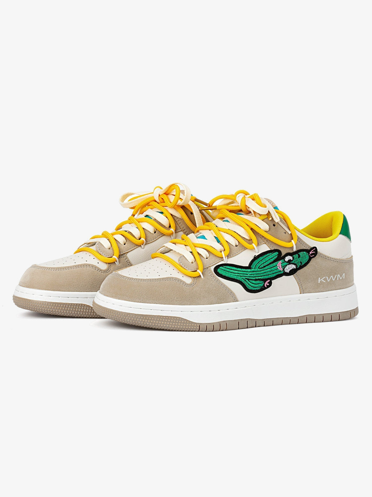 Beige Skate Sneakers with Cactus Patch – pair, side | XoKool