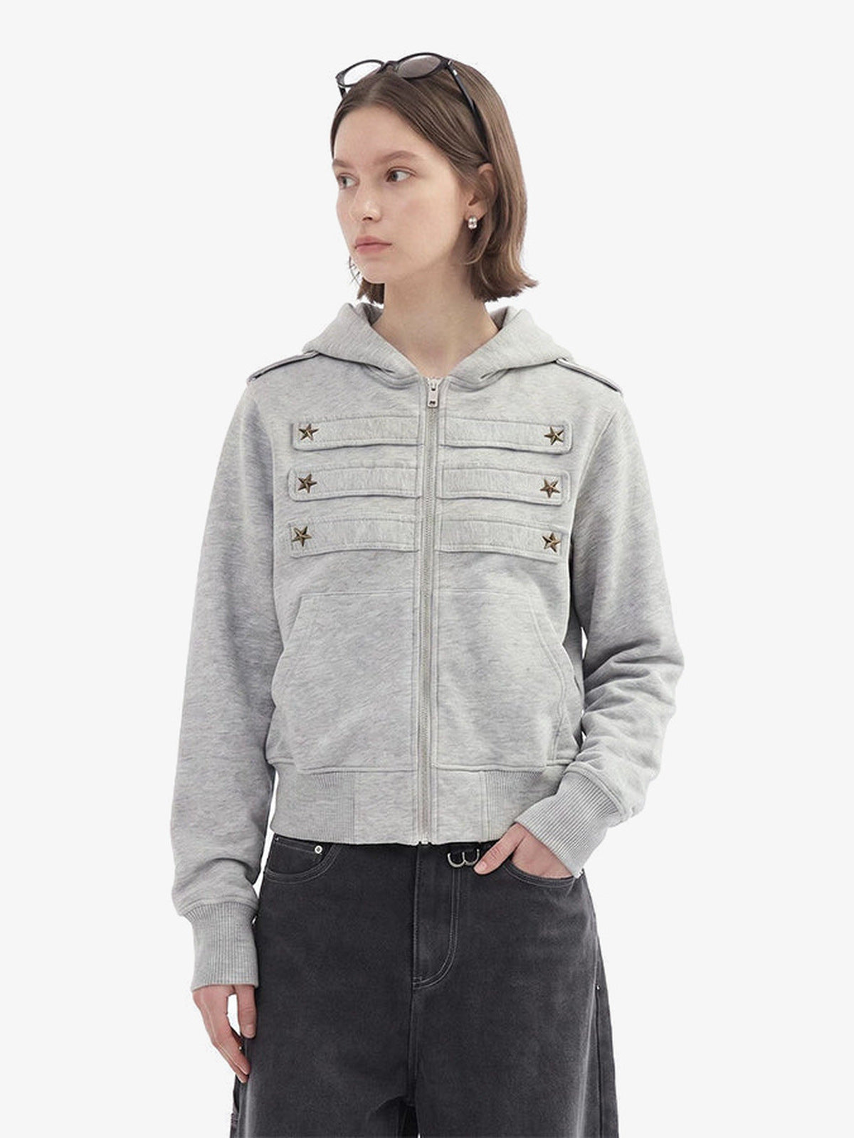 Camo Zip Hoodie – Grau, am Model, Vorderansicht | XoKool